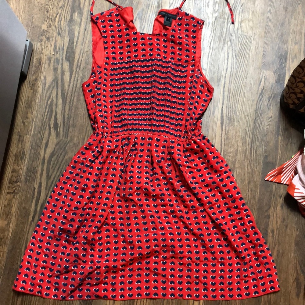 MARC by MARC JACOBS Flame Scarlet Heart Printed Silk Dress in Multi with Pockets